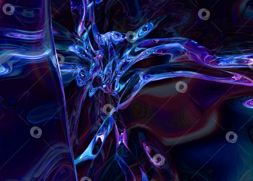 Скачать Неоновый абстрактный фон из волн жидкого стекла. иллюстрация 3d-рендеринга. фотосток Ozero