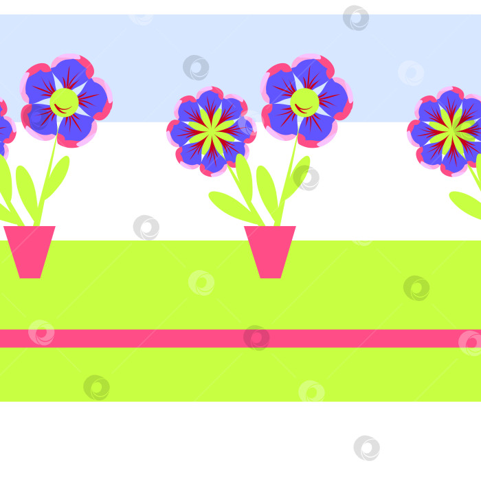Скачать Векторный простой декоративный цветок в горшке для детского приложения. Бесшовный узор для детских обоев, текстиля. фотосток Ozero