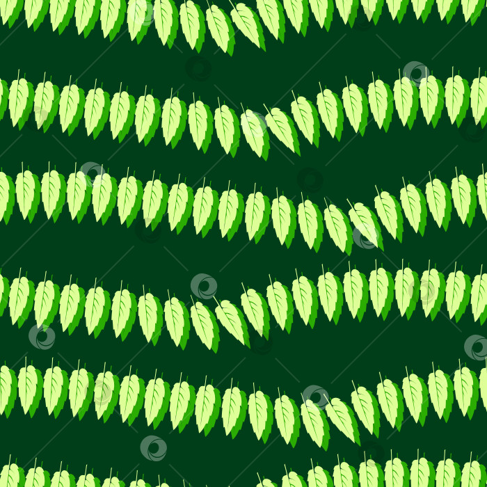 Скачать Векторный бесшовный узор с зелеными листьями на темном фоне. фотосток Ozero