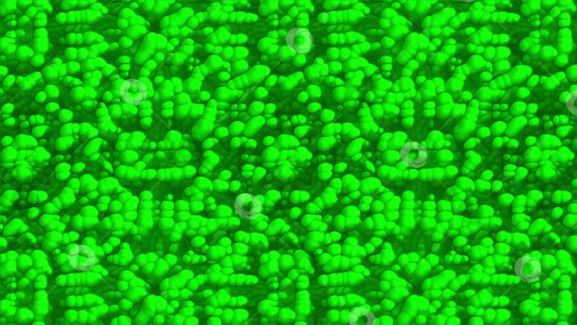 Скачать Гипнотический зеленый фон из множества пузырьков и абстрактных частиц, сгенерированный компьютером. 3D рендеринг фотосток Ozero