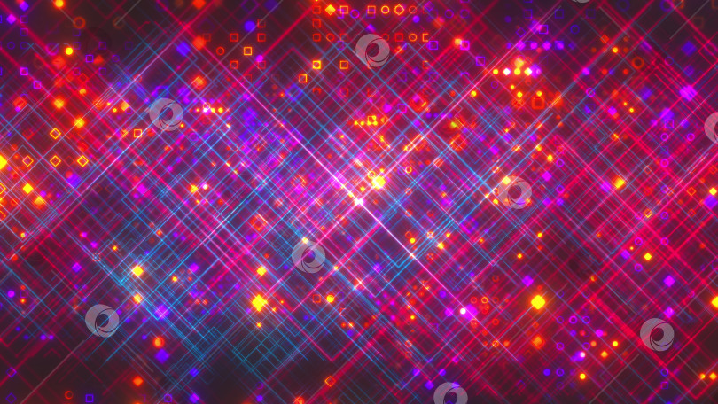 Скачать Цифровой фон с тонкими диагональными линиями, образующими решетку, и маленькими геометрическими частицами. 3d-рендеринг, сгенерированный компьютером фотосток Ozero
