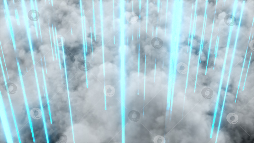 Скачать Плотные кучевые облака и прямые неоновые лучи, сгенерированные компьютером. Вид сверху. 3d-рендеринг реалистичного фона. фотосток Ozero