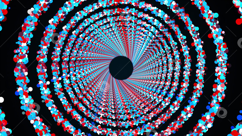 Скачать Круглые кольца из разноцветных блесток образуют бесконечный туннель, созданный компьютером. 3d рендеринг яркого блестящего фона фотосток Ozero