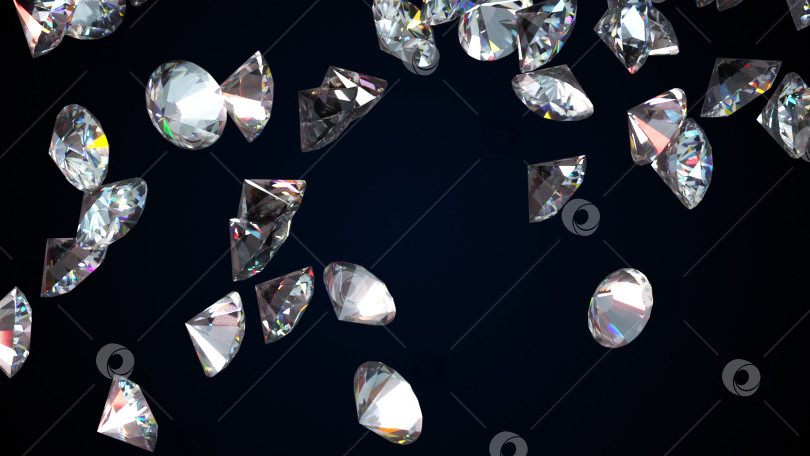 Скачать Падающие крупные бриллианты, сгенерированные компьютером. 3d-рендеринг красивого фона. фотосток Ozero