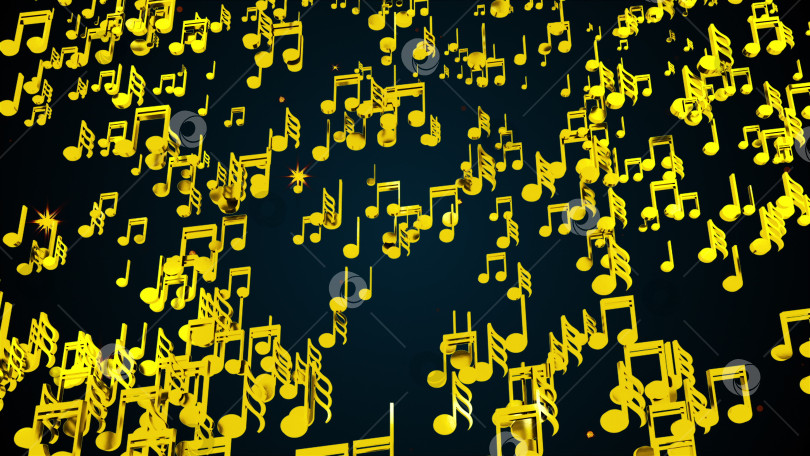 Скачать Дождь из золотых музыкальных нот, сгенерированных компьютером. 3D рендеринг мелодичного фона фотосток Ozero