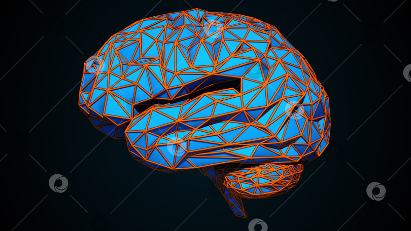 Скачать Человеческий мозг образован комбинацией цветных треугольников, сгенерированных компьютером. 3d-рендеринг цифрового искусственного интеллекта мозга из полигонов фотосток Ozero