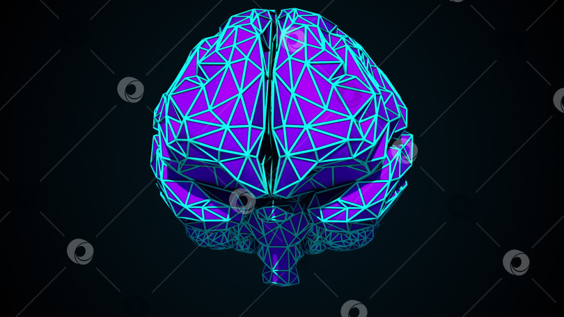 Скачать Человеческий мозг образован комбинацией цветных треугольников, сгенерированных компьютером. 3d-рендеринг цифрового искусственного интеллекта мозга из полигонов фотосток Ozero