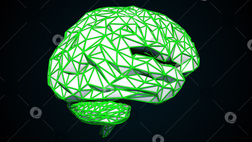 Скачать Человеческий мозг образован комбинацией цветных треугольников, сгенерированных компьютером. 3d-рендеринг цифрового искусственного интеллекта мозга из полигонов фотосток Ozero