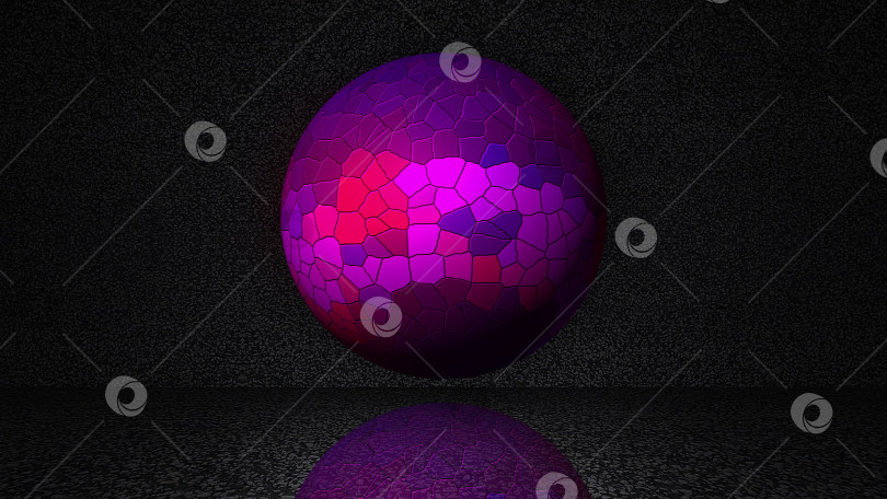Скачать Волшебная сфера из мозаики на абстрактном фоне с отражением внизу, сгенерированный компьютером 3D-рендеринг фотосток Ozero