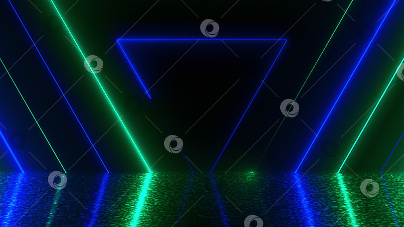 Скачать Множество неоновых треугольников в пространстве, абстрактный компьютерный фон, 3D-рендеринг фотосток Ozero