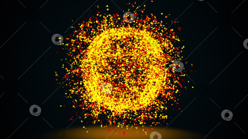 Скачать 3d-рендеринг, сгенерированная компьютером абстрактная сфера из золотистых мерцающих частиц на черном фоне фотосток Ozero