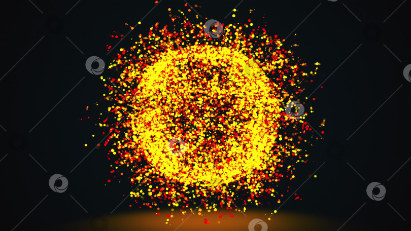 Скачать 3d-рендеринг, сгенерированная компьютером абстрактная сфера из золотистых мерцающих частиц на черном фоне фотосток Ozero