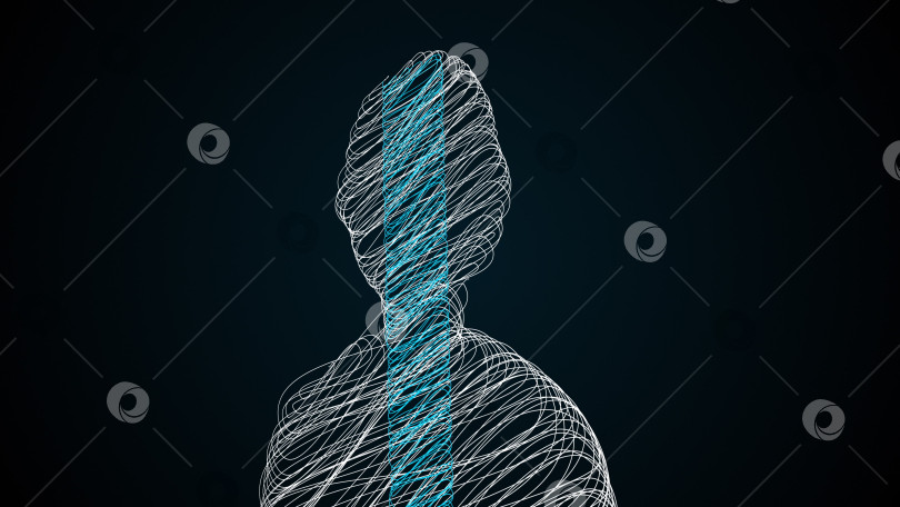 Скачать Компьютер сгенерировал простой силуэт человека с закорючками. 3d рендеринг фона веб-каракулей фотосток Ozero