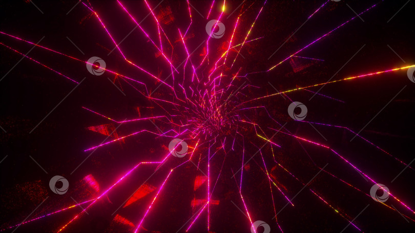 Скачать Скорость туннеля цифровых огней, сгенерированная компьютером. 3d-рендеринг абстрактных быстро движущихся неоновых линий со светящимися вспышками света. Абстрактный фон фотосток Ozero