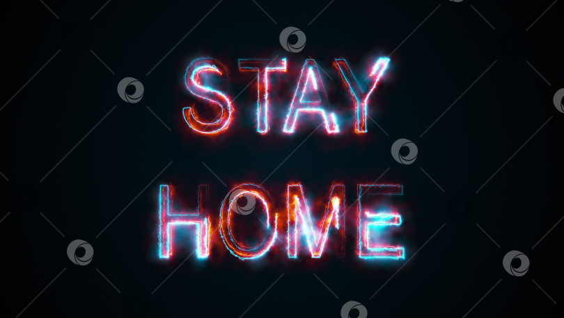 Скачать Компьютер сгенерировал надпись "Оставайся дома". Жгучие слова предупреждают об опасности. 3d-рендеринг концепции пандемии. Графический фон фотосток Ozero