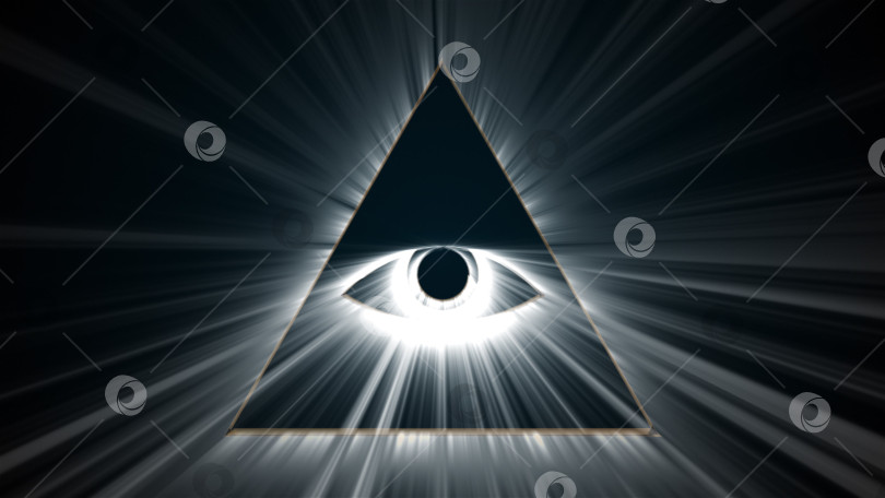 Скачать Масонская символика всевидящего ока, сгенерированная компьютером. 3d рендеринг лучистой дельты на темном фоне фотосток Ozero