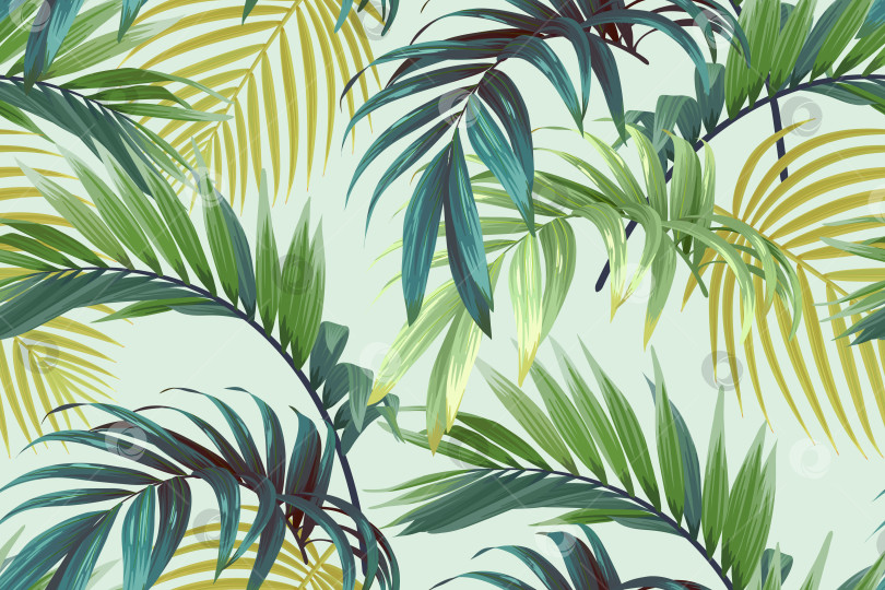 Скачать Тропический узор с зелеными пальмовыми листьями. Летний векторный фон или текстильная иллюстрация. фотосток Ozero