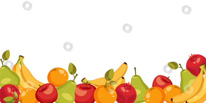 Скачать шаблон, рамка из фруктов. груша, яблоко, апельсин, банан и гранат. векторная иллюстрация. свободный белый круг для текста фотосток Ozero