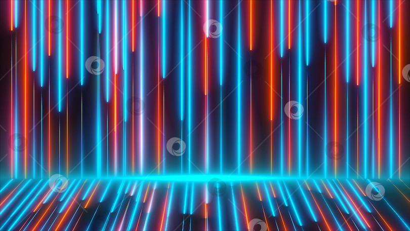 Скачать Яркие цветные неоновые лучи на стенах и полу, современная неоновая технология, компьютерный 3d-рендеринг фотосток Ozero