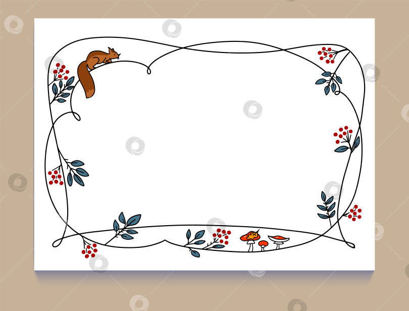 Скачать Набор рамок осенних листьев, листьев, грибов и белок. Рисунок на белом фоне фотосток Ozero