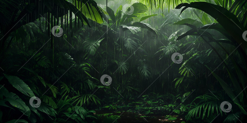 Скачать Темные джунгли во время сильного дождя фотосток Ozero