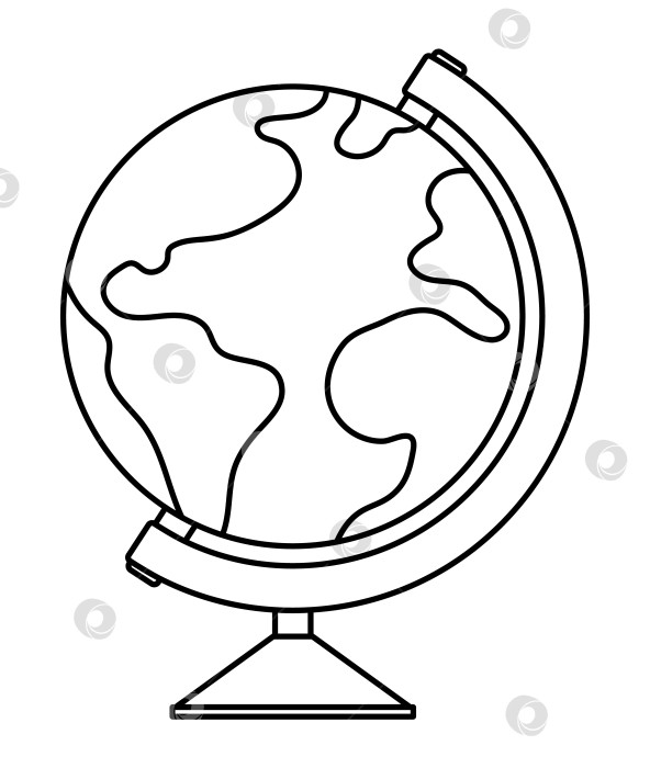 Скачать Векторный черно-белый глобус на подставке. Набросайте модель карты сферы мира. Значок линии каникул или элемент школьной инфографики. фотосток Ozero
