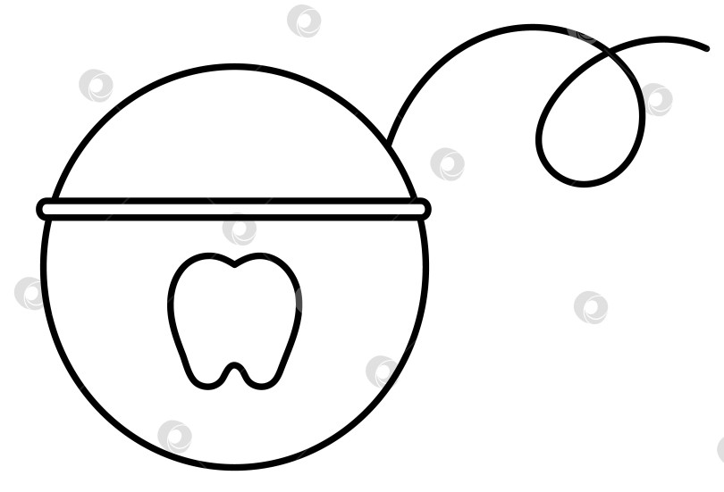 Скачать Черно-белый значок зубной нити, выделенный на белом фоне. Значок инструмента для ухода за зубами с векторным контуром. Линейный элемент для чистки зубов. Иллюстрация стоматологического оборудования или раскраска. фотосток Ozero
