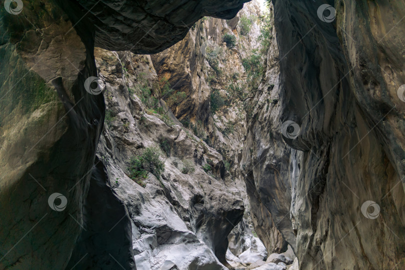 Скачать горный пейзаж, вид со дна глубокого каньона фотосток Ozero