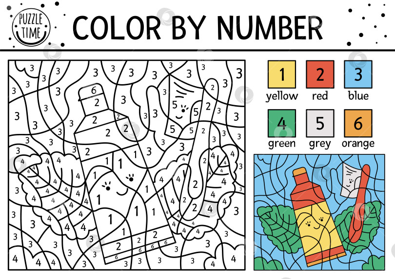 Скачать Векторный уход за зубами, раскрашенный по номерам, с помощью зубной щетки kawaii и зубной пасты. Игра для подсчета гигиены полости рта с милой зубной щеткой, зубной пастой, листьями мяты. Забавная раскраска для детей. фотосток Ozero