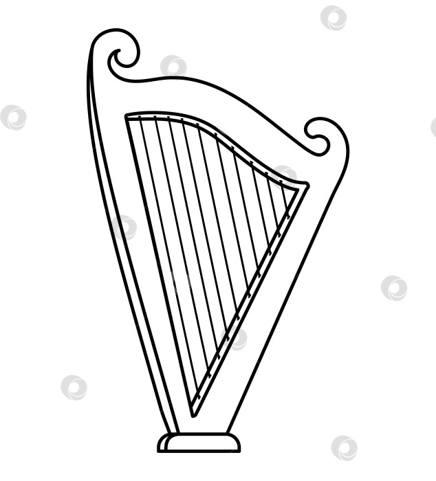 Скачать Векторная черно-белая забавная арфа. Симпатичная иллюстрация контура музыкального инструмента в День Святого Патрика. Значок линии национального ирландского праздника или раскраска, выделенные на белом фоне. фотосток Ozero