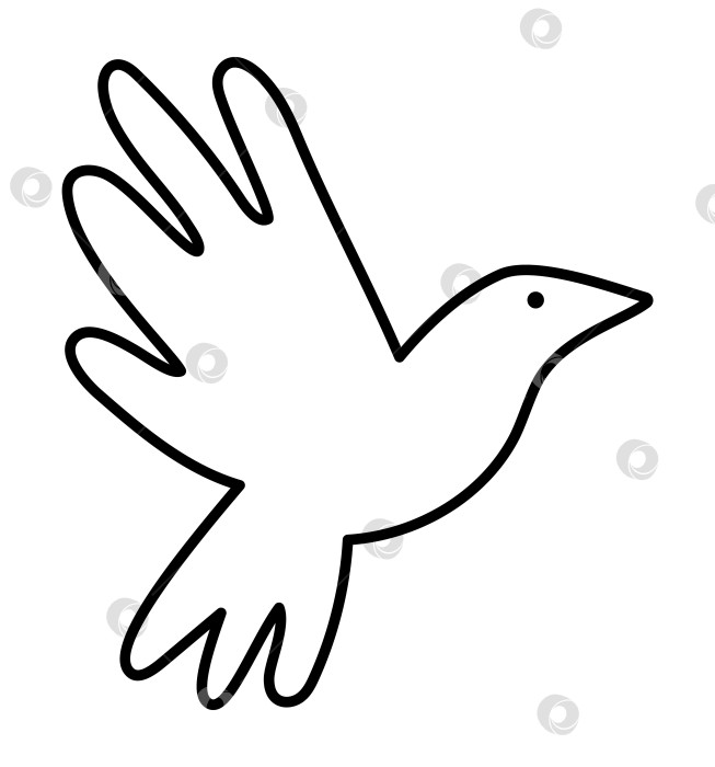 Скачать Черно-белый векторный летящий голубь с расправленными крыльями. Романтическая иллюстрация к птице. Концепция любви и кусочков или персонаж дня Святого Валентина для детей или раскраска фотосток Ozero