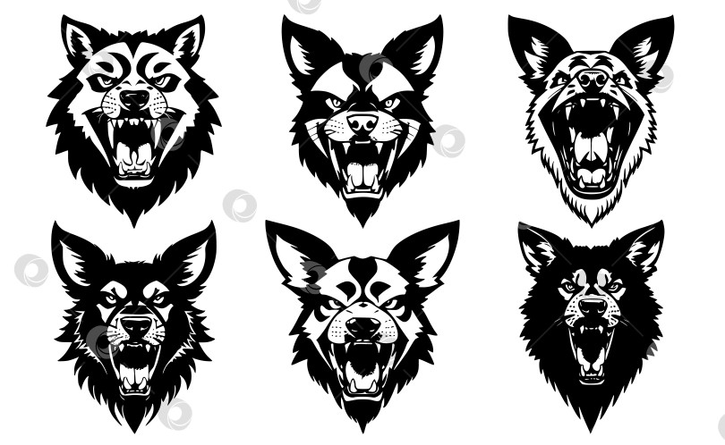 Скачать Набор татуировок или логотипов в виде собачьих голов фотосток Ozero