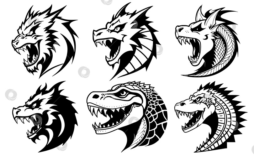 Скачать Набор татуировок или логотипов в виде драконьих голов фотосток Ozero