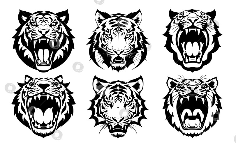 Скачать Набор татуировок или логотипов в виде тигриных голов фотосток Ozero