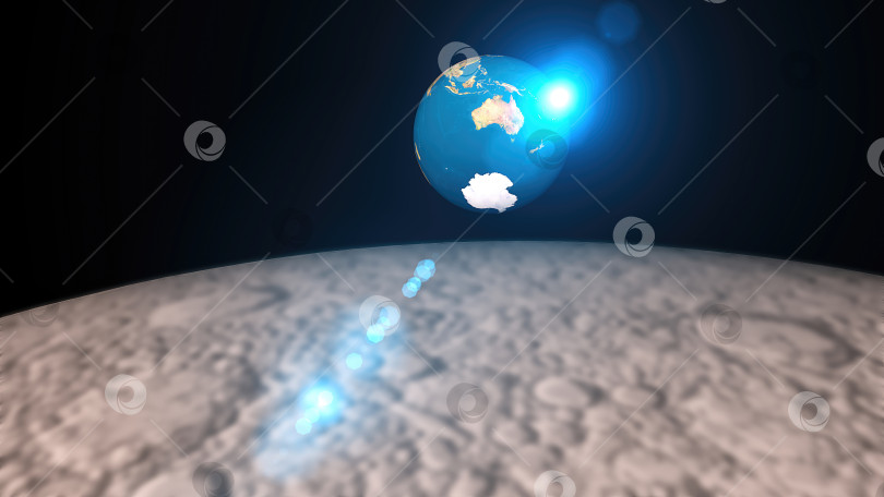Скачать Абстрактный фон 3d-рендеринга с вращением Земли и вспышкой. Вид с луны фотосток Ozero