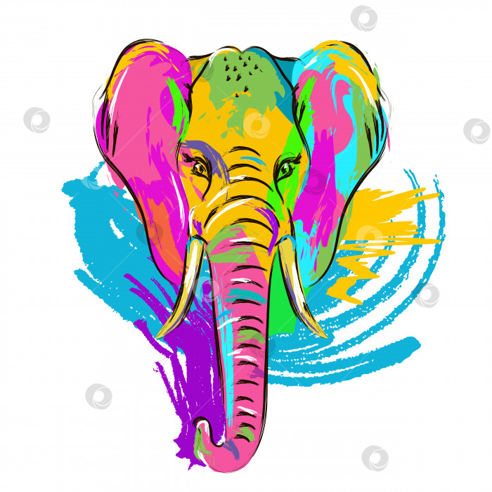 Скачать Разноцветный слон, нарисованный мазками. фотосток Ozero