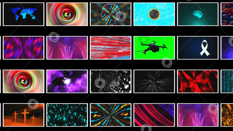 Скачать Множество различных ярких абстрактных обоев в черном пространстве, 3d рендеринг фотосток Ozero