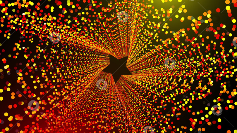 Скачать Туннель в форме звезды со множеством светящихся круглых частиц в пространстве, сгенерированный компьютером абстрактный фон, 3D-рендеринг фотосток Ozero