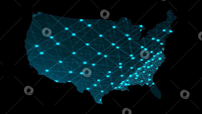 Скачать Карта США с множеством сетевых подключений, 3d-рендеринг компьютерного фона фотосток Ozero