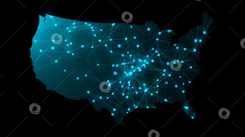 Скачать Карта США с множеством сетевых подключений, 3d-рендеринг компьютерного фона фотосток Ozero
