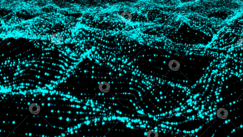 Скачать Абстрактные колышущиеся блестящие частицы в виде морской воды, сгенерированный компьютером абстрактный фон, 3D-рендеринг фотосток Ozero