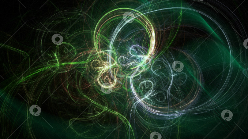 Скачать Зеленая абстракция с волнистыми линиями и геометрическими фигурами, 3d-рендеринг компьютерной иллюстрации фотосток Ozero