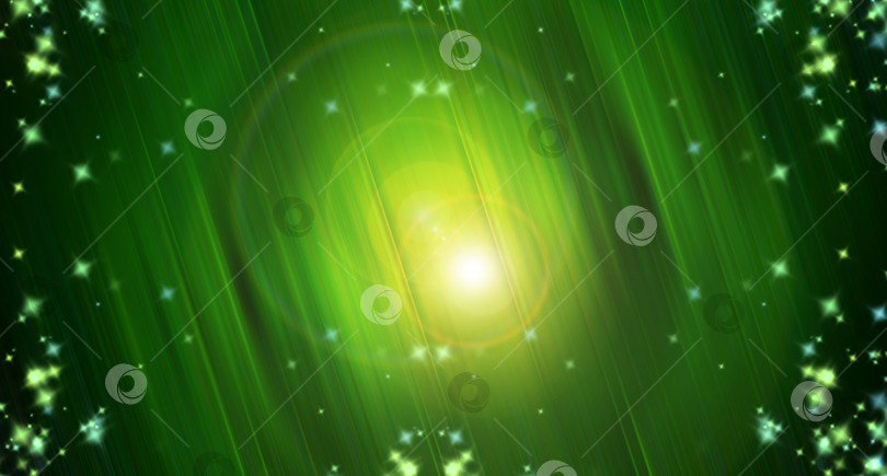 Скачать Абстракция зеленого света, лучи и искорки, яркий художественный фон, 3d-компьютерная иллюстрация фотосток Ozero