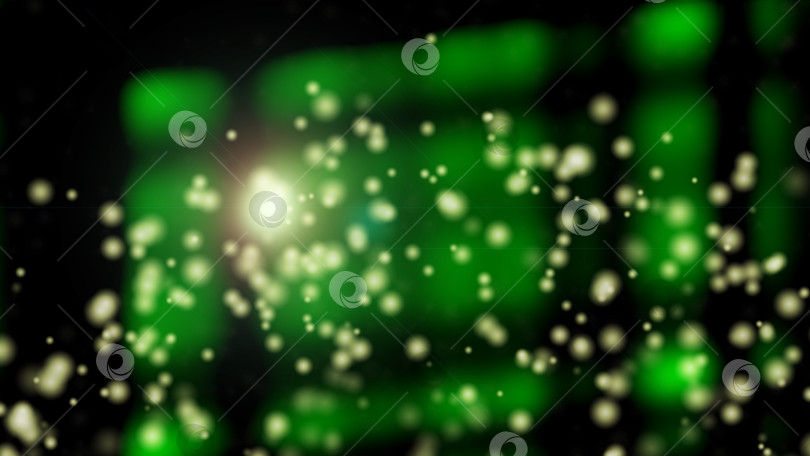 Скачать Зеленые прозрачные окна не в фокусе и летающие блестящие частицы, фон для 3d-рендеринга, сгенерированный компьютером фотосток Ozero