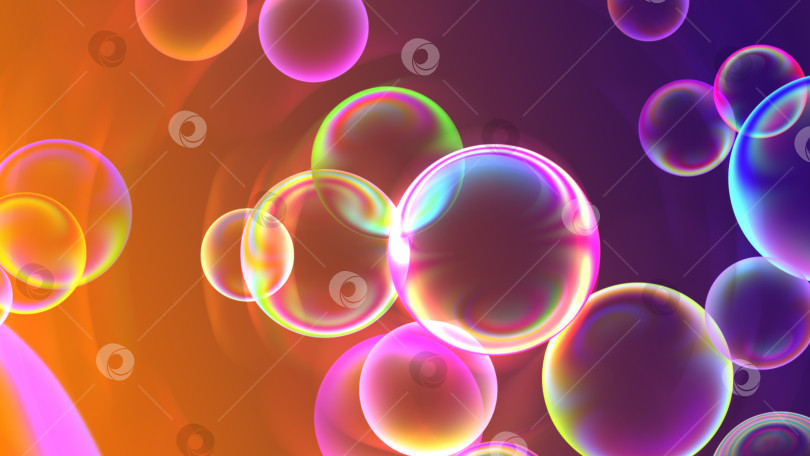 Скачать Разноцветные мыльные пузыри в космосе, солнечные лучи, эффект левитации, цифровой фон 3d-рендеринга фотосток Ozero