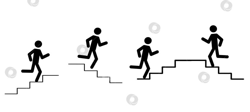 Скачать человек-палка, пиктограмма фигуры человека, бегущего вверх, вниз по лестнице, в направлении аварийного выхода фотосток Ozero