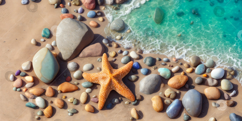 Скачать Океанский пляж с морскими звездами и ракушками фотосток Ozero