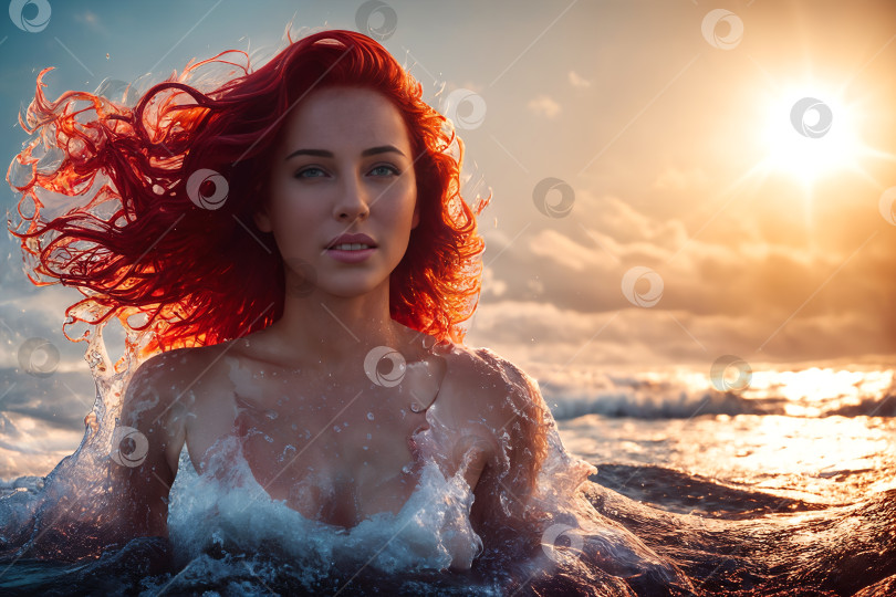 Скачать Красивая девушка среди морских волн фотосток Ozero