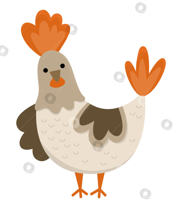 Скачать Векторный значок курицы. Симпатичная мультяшная иллюстрация цыпленка для детей. Фермерская птица, изолированная на белом фоне. Красочная плоская картинка с изображением животного для детей фотосток Ozero