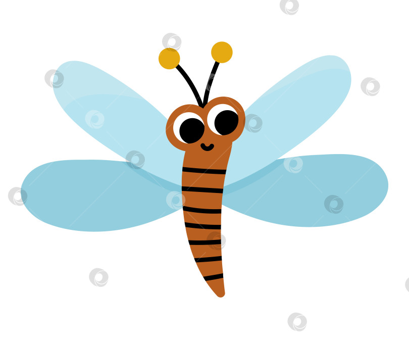Скачать Векторный плоский значок синей стрекозы. Забавное насекомое в лесу, на ферме или в саду. Симпатичная иллюстрация жука для детей, изолированная на белом фоне фотосток Ozero